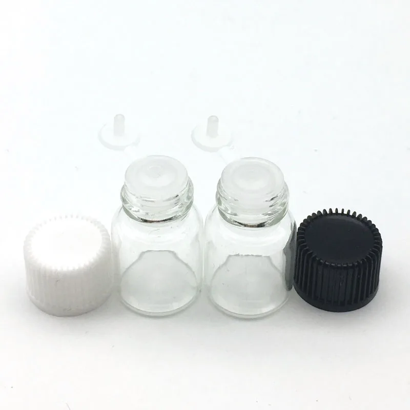 Mini 2ml Clear Glass Bottle Essential Oil with Orifice Reducer Siamese Plug Screw Cap Small Sample 2ml Vials 5pcs