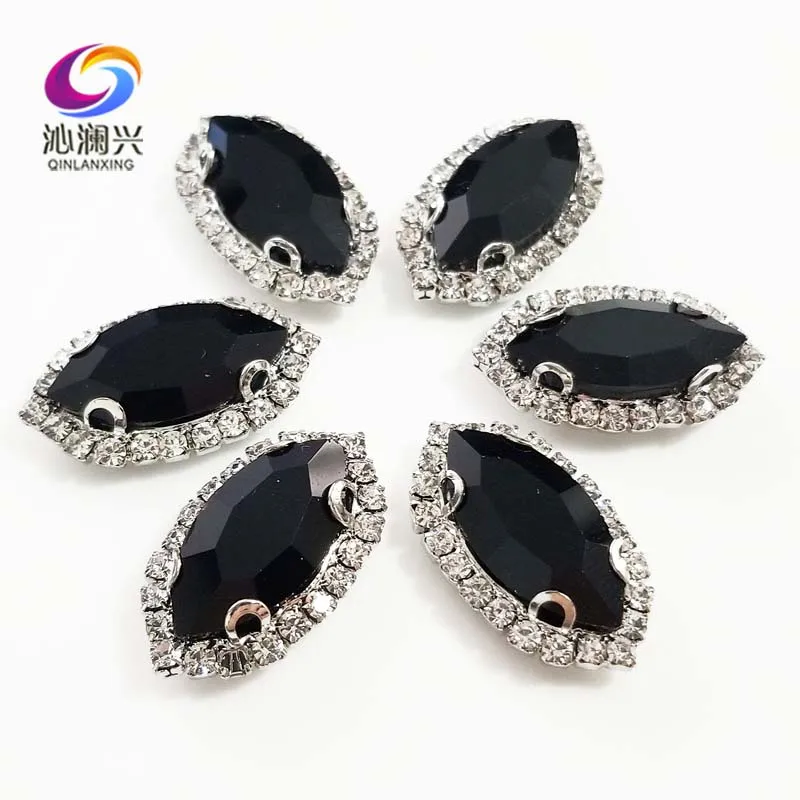 Top Grade Black Color Glass Crystal Rhinestones, Eye Shape Sew on Buckle, Used for Needlework, Diy Sewing Accessories