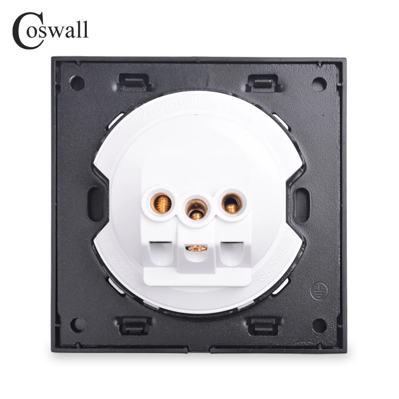 Coswall FULL Crystal Glass Panel 13A Universal Wall Power Socket Grounded With Child Protective Lock R11 Series White Black Grey