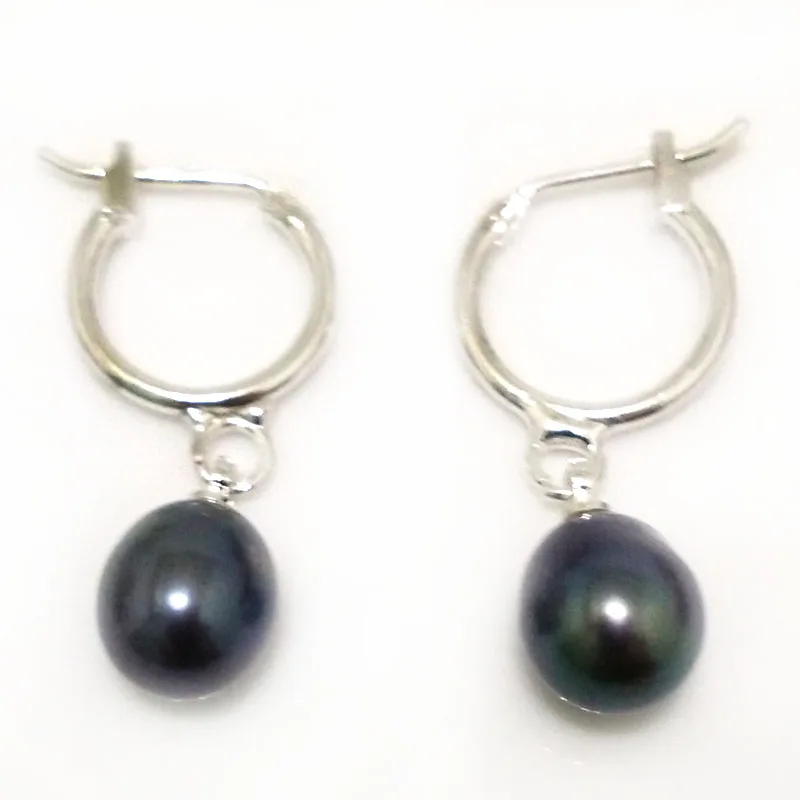 Wholesale 8-9mm Black Natural Fresh Water Raindrop Pearl Leverback Earring