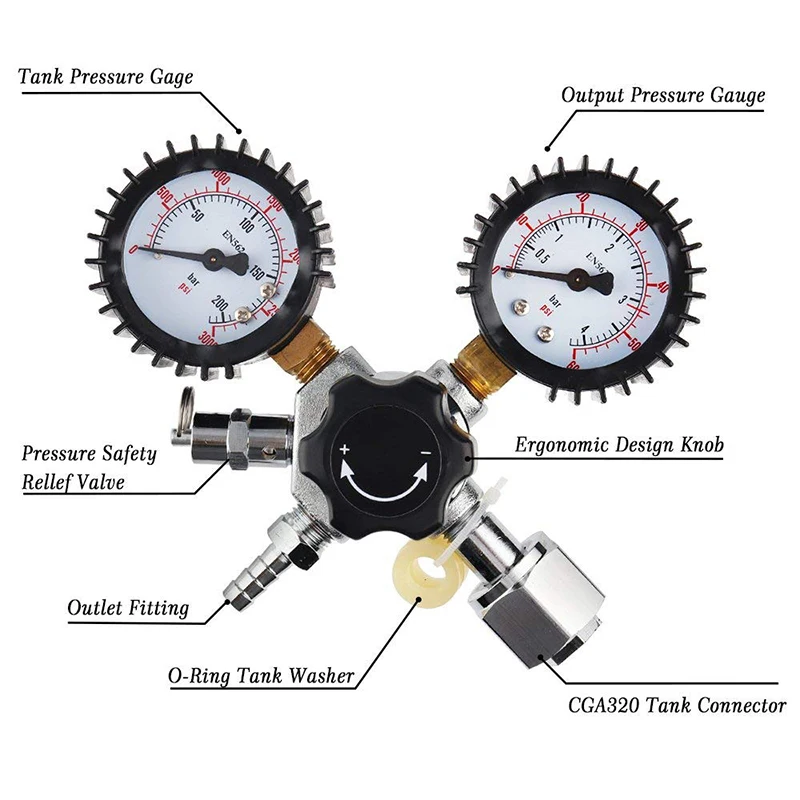 Dual Gauge CO2 Regulator for Draft Beer Home brew  0~3000psi, 0~60psi, CGA320