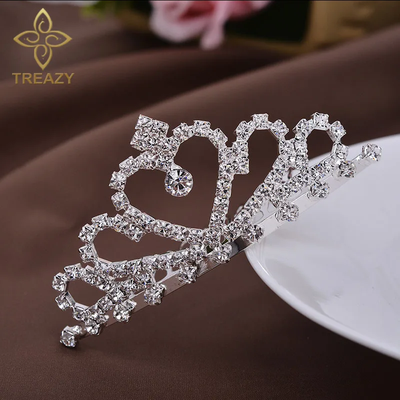 TREAZY Wholesale 20pcs Crystal Heart Shape Children Wedding Crowns Tiaras Flower Girls Hair Combs Bridesmaid Jewelry Accessories