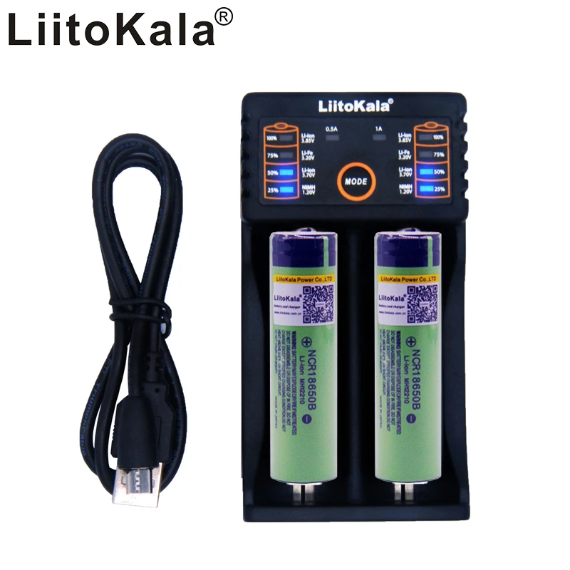 2pcs Liitokala 3.7V 3400mAh 18650 Li-ion Rechargeable Battery (NO PCB) + Lii-202 USB 26650 18650 AAA AA Smart Charger