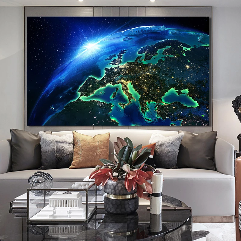 Modern Posters and Prints Wall Art Canvas Painting Earth Night Scene Taken in Space Decorative Paintings for Living Room Decor