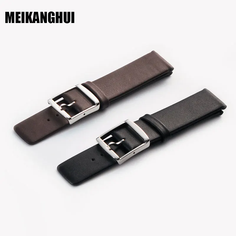 MEIHANGHUI Watchband Leather Black Dark brown Watch Band 16mm 18mm 20mm 22mm 24mm Replacement Strap Polished Pin Buckle