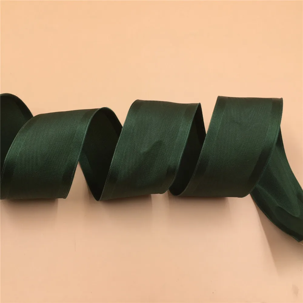 38MM X 25yards DK green moire satin taffeta ribbon for gift box wrapping wired edge ribbon N2231