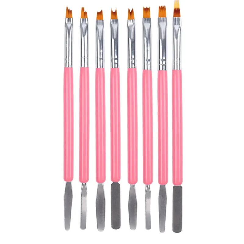 Professional Oblique Acrylic Painting Nail Brush Pattern Design & Cuticle Nail Pusher 2 ways Manicure Sawtooth Pen 100sets