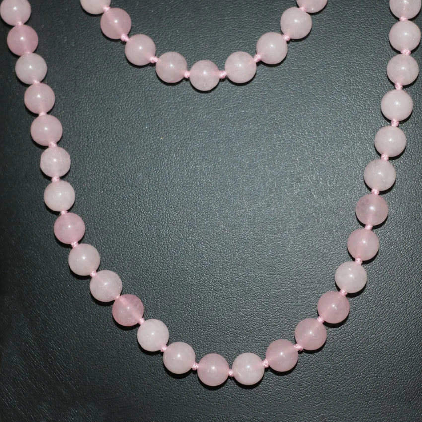 Long chain round beads necklace for women 8mm pink natural stone jades crystal chalcedony fashion women jewelry 50inch B2921