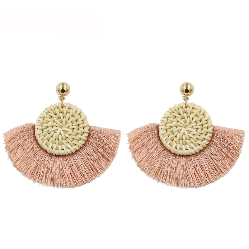 STRATHSPEY pink Tassel Earrings For Women handmade wicker rattan earring  vintage long Fringe Earring bohemian Jewelry 2019