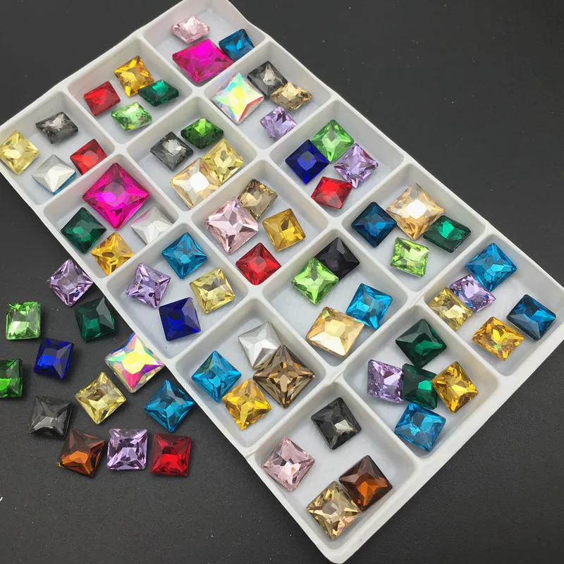 Glass Crystal 8,10,12,14 mm nice colors Square shape Glue on rhinestone beads ornament handimade craft accessories diy trimming
