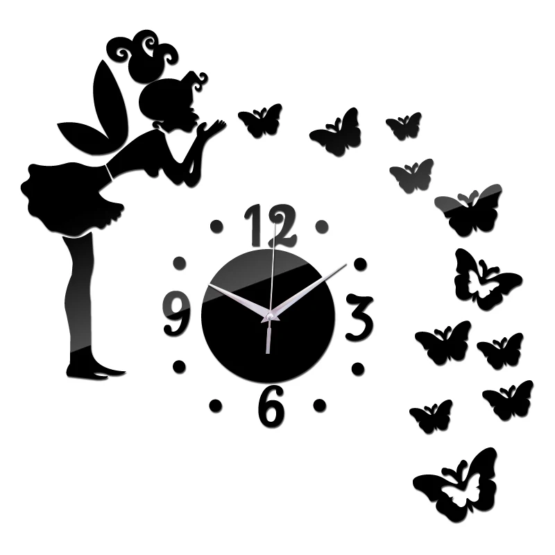 New fashion wall clock quartz acrylic mirror stickers butterfly decoration wall stickers modern design wall clocks