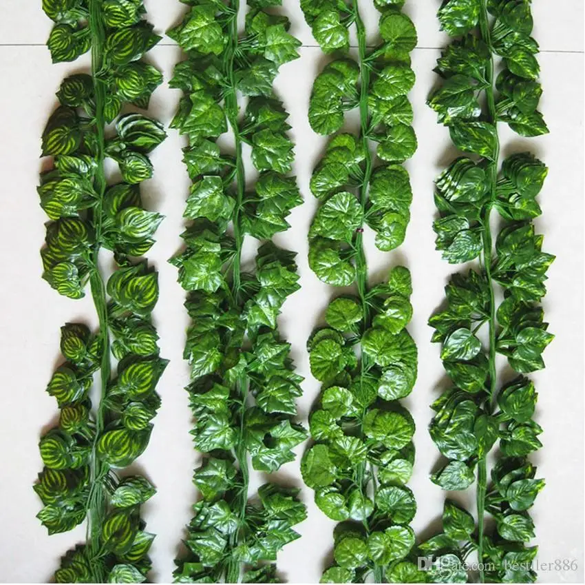 2.1M  Wired Ivy Leaves Garland Silk Artificial Vine Greenery For Wedding Home Office Decoratiove Wreaths 2017 New Style