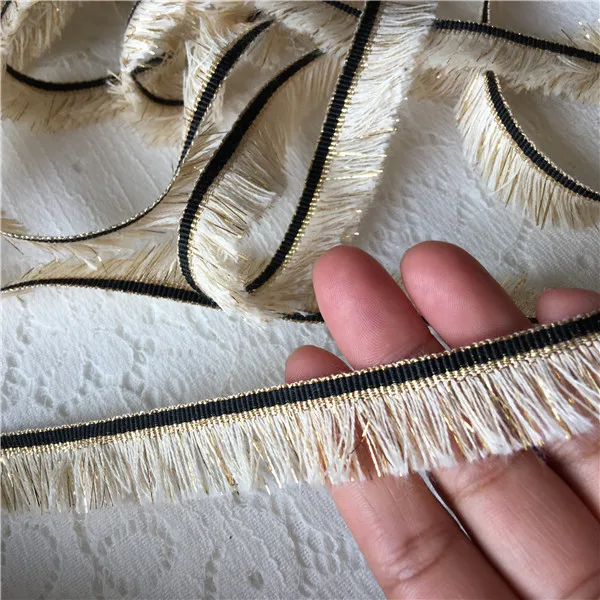 2CM Width Gold  Fringe Tassel Ribbon Lace Trimming Bright Double Band Fringe