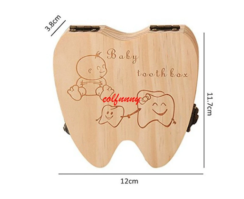 50pcs Baby Girl Boy Tooth Box Organizer For Baby Save Milk Teeth Wood Storage Box Tooth Shape Announcements Collecting F062703