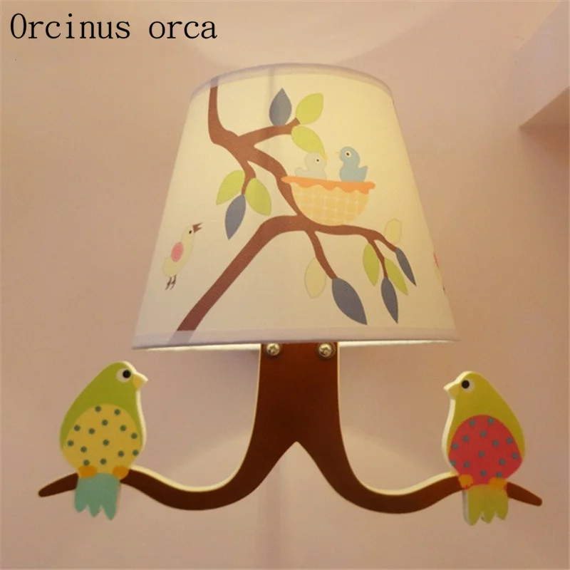 

Fresh garden bird children's room wall male girl bedroom bedside lamp eye protection lamp for reading learning study