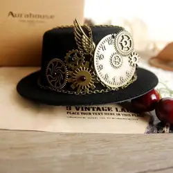 Steampunk Gear & Clock Chain Mini cappello a cilindro Lolita Cosplay cappello fedora nero