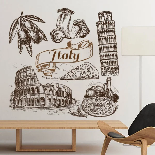 Italy Landscape Customs Landmark Resident Diet Illustration Pattern Removable Wall Sticker Art Decals Wallpaper for Room Decal