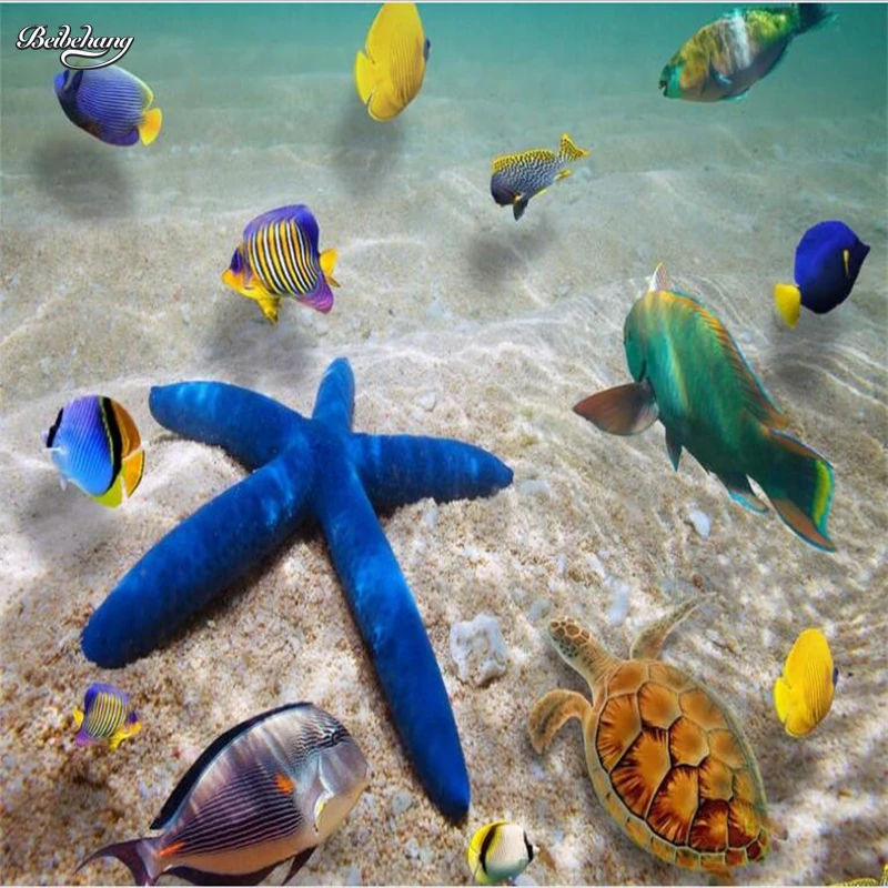 

beibehang Custom large-scale murals underwater world starfish sea water 3D floor thickening waterproof pvc wear film