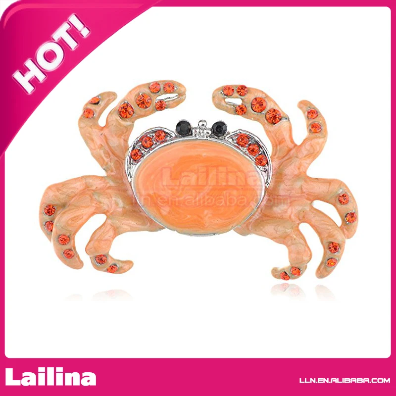 

Fashion 2 Inches Orange Tone Bright Enamel Painted Red Crystal Delicate Softshell Crab Pin Brooch