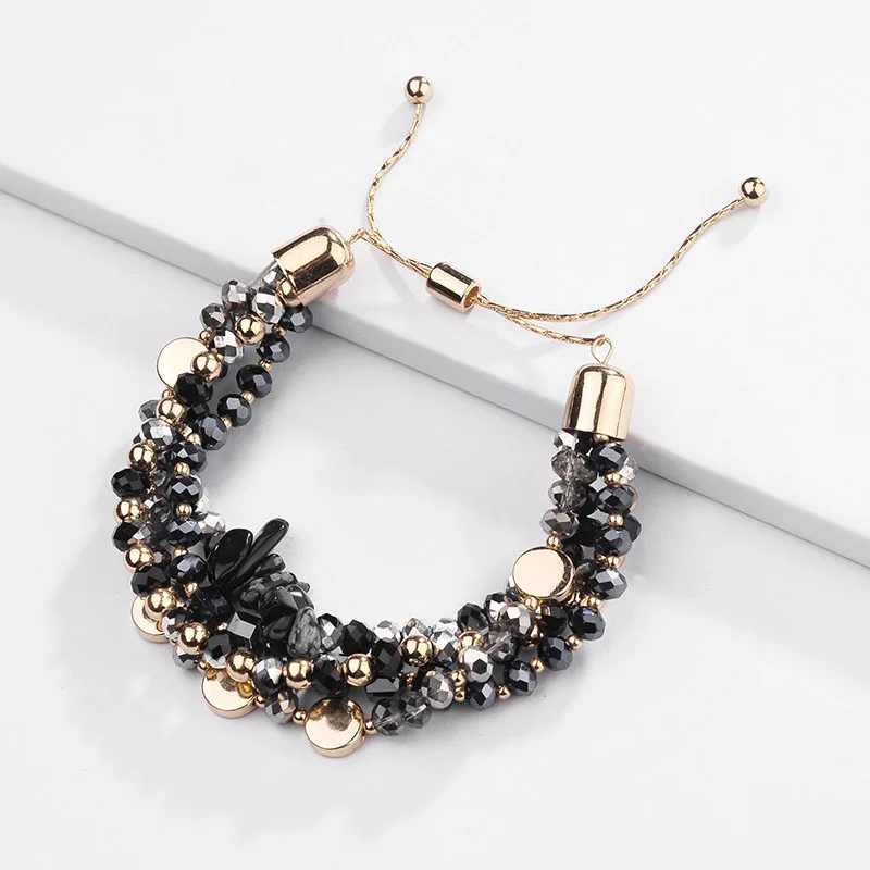 Fashion Jewelry Multi Layered Crystal Natural Stone Beaded Bracelet Braided Stacked Bracelets for Women