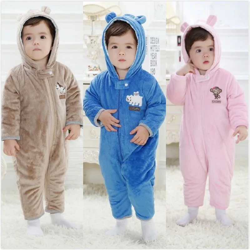 Winter Baby Rompers Fleece Thick Newborn Clothes Outfits Baby Boy Jumpsuit Girl One-Piece Clothes Hoodies Animal Cute Coat