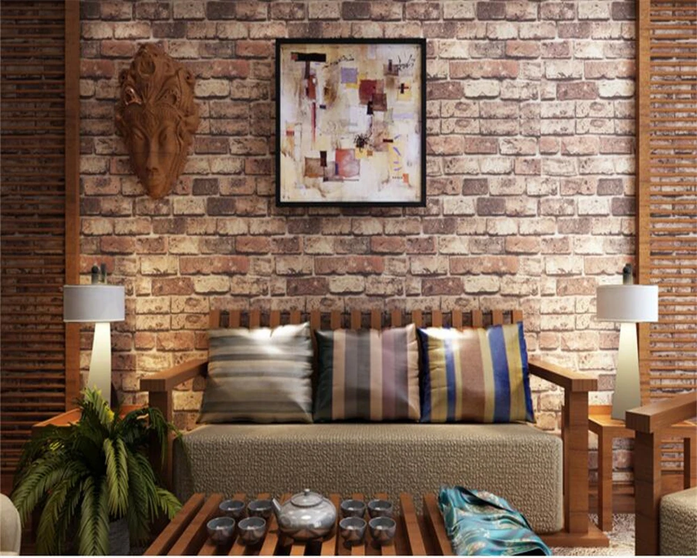 beibehang papel de parede pvc Three-dimensional Chinese Fashion imitation brick wallpaper red retro living room TV backdrop wall