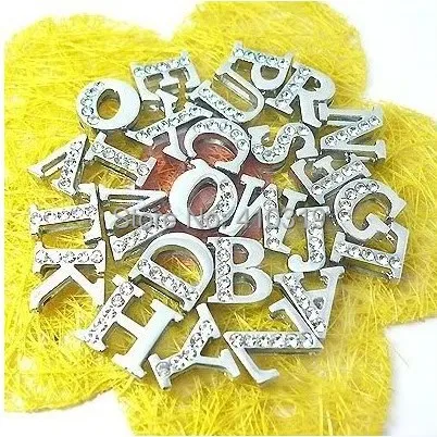 

130pcs/lot 8mm A-Z half rhinestone slide charm letter DIY accessories fit for 8mm phone strips