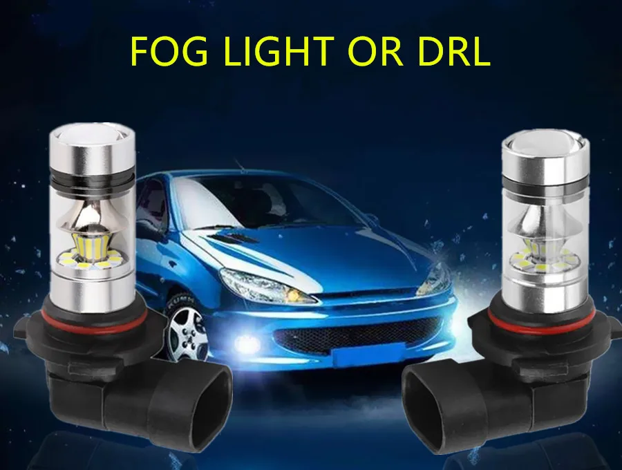 2 PCS H8 H11 9005 9006 100W 20 SMD Car Auto LED Fog Running Light Bulb Lamp DC 12V 24V 6000k Super Bright White