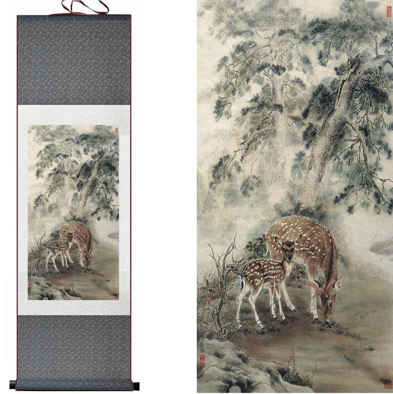 

sika deer painting traditional Chinese Art Painting Home Office Decoration Chinese painting deer painging