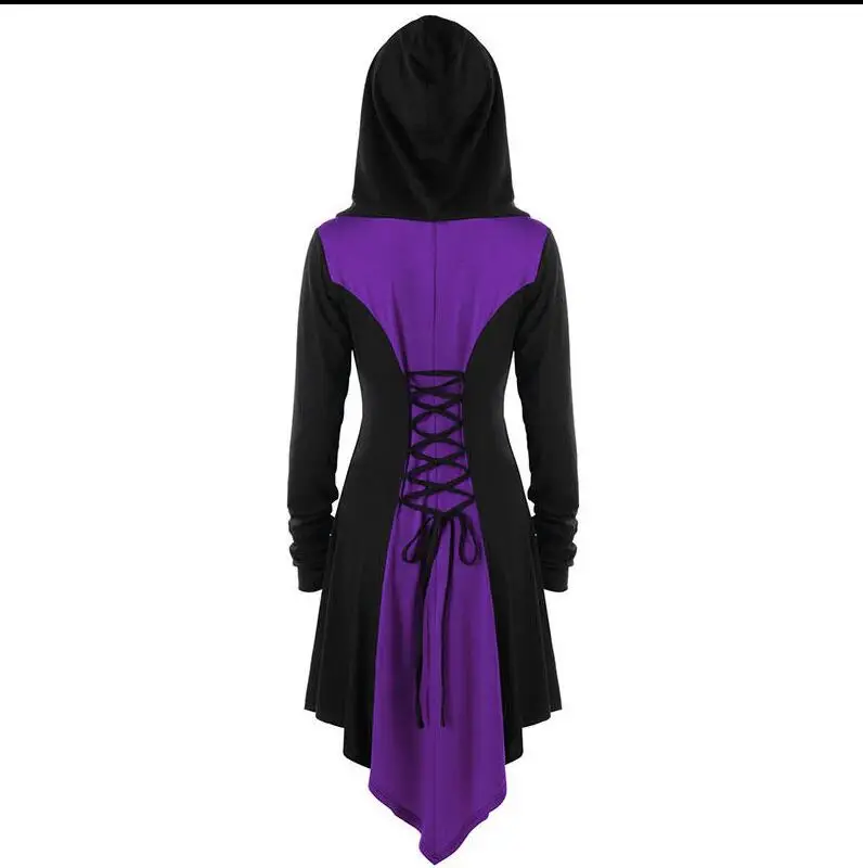 Women Vintage Renaissance Gothic Costume Medieval Gown Dress Hooded Dress M-5XL