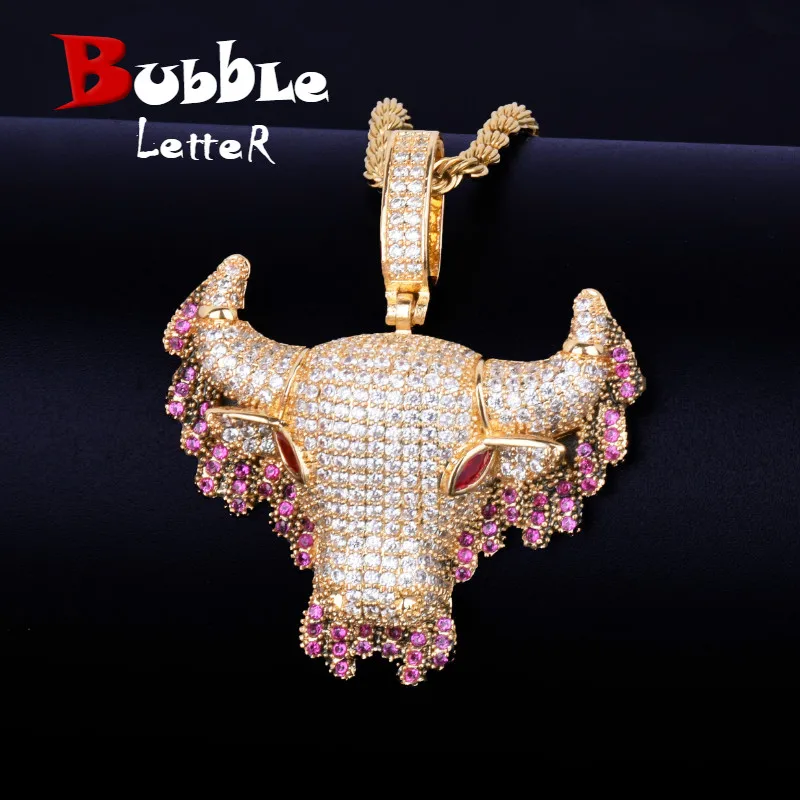 Animal Drip Cow Necklaces & Pendant Gold Color Bling Cubic Zircon Men's Hip Hop Rock Jewelry