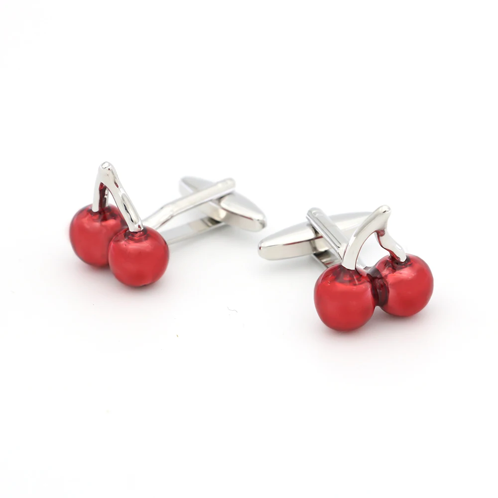 iGame Cherry Cuff Links Red Painting Cute Fruit Design Quality Brass Shirt Cuflinks For Men Free Shipping