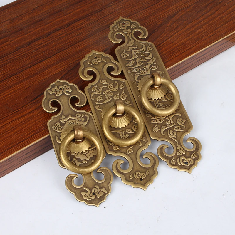 Decorative Furniture Fittings Chinese Furniture Brass Hardware Cabinet Door Strip Pull Handle Knob 2PCS