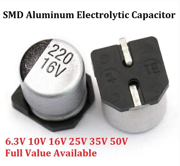 

10 шт. SMD 50 в 0,47 мкФ 1 мкф 2,2 мкФ 3,3 мкФ 4,7 10 мкФ 22 мкФ 33 мкФ 47 мкФ 100 мкФ 220 мкФ 470 мкФ 6,3 В 1000 мкФ 0,33 мкФ Алюминиевый электролитический конденсатор