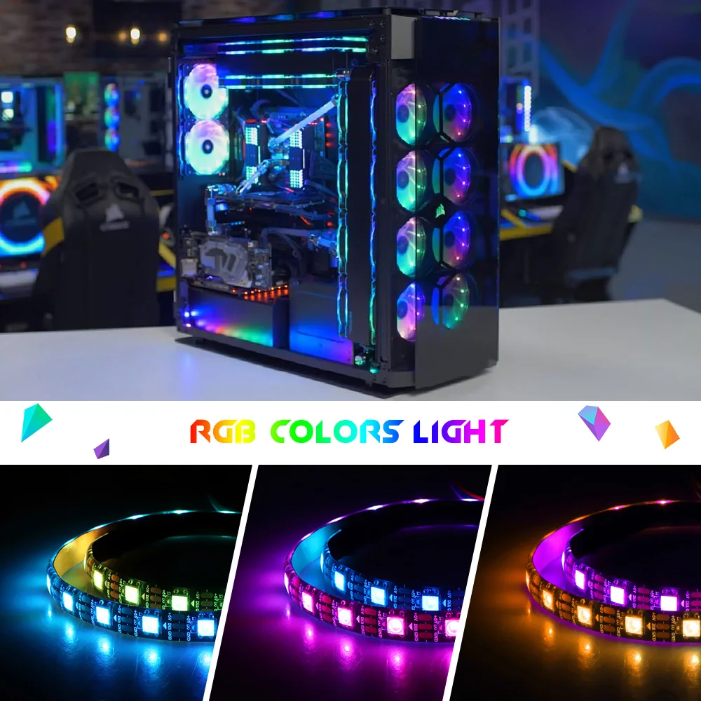 Adresowalnych RGB LED PC taśmy LED, WS2812b tęczowe paski na PC przypadku, dla 5V 3-pin ASUS Aura synchronizacji, MSI Mystic światła synchronizacji