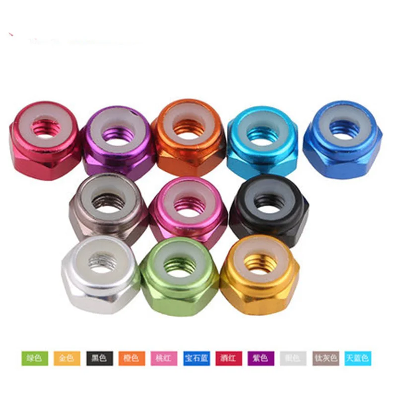 2pcs M5 Aluminum alloy locks loose lock nut self-locking nylon ring color screw cap