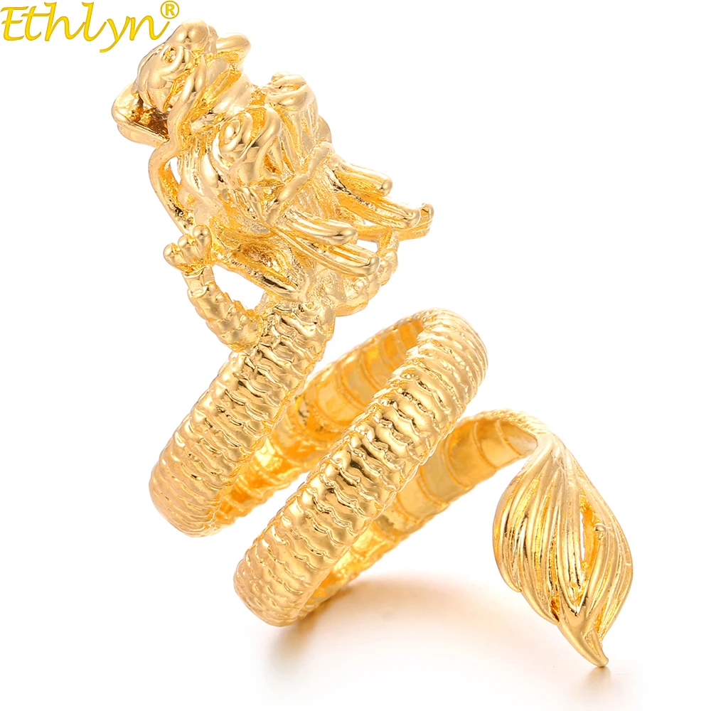 Ethlyn Adjustable Gold Color Dragon Rings for Men ,Respect Jewelry Gifts for Father ,best gifts for husband/ boy friend R81