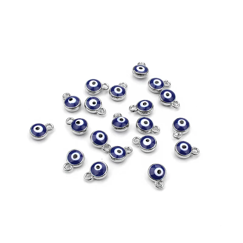 30pcs Gold Silver Color Lucky Evil Eye Beads Pendent connector jewelry accessories Bead Bracelet Necklace Charm For Diy Handmade