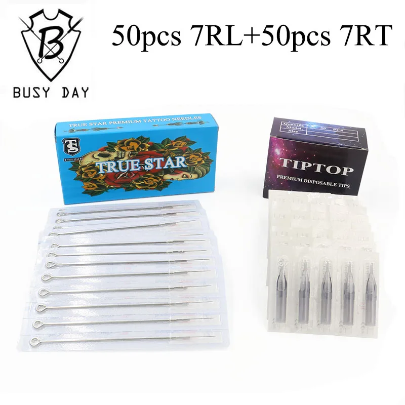 

(7RL+7RT) 50pcs True Star Disposable Sterilized Tattoo Needles & 50pcs TIP TOP Tattoo Tips for Tattoo Machine Gun Free Shipping