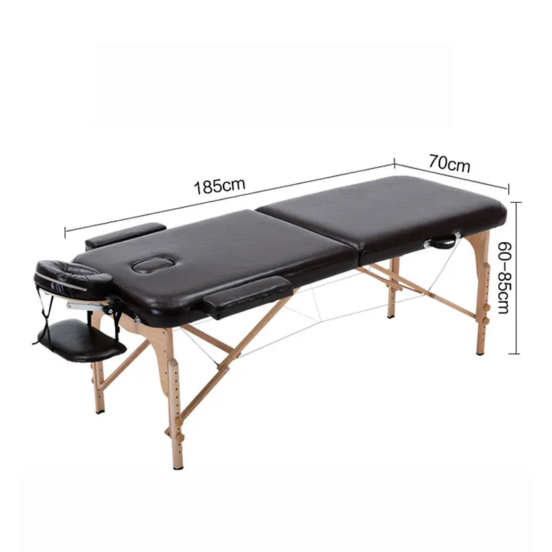Massage Table Portable 2 Section Folding Couch Bed Lightweight Beauty Salon Tattoo Therapy Wooden Frame 70 cm width -Black
