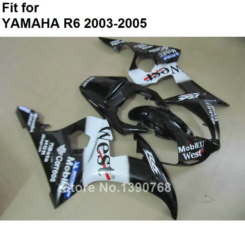 Hot sale fairings for Yamaha YZF R6 2003 2004 2005 white black body work parts fairing kit YZFR6 03 04 05 BC31