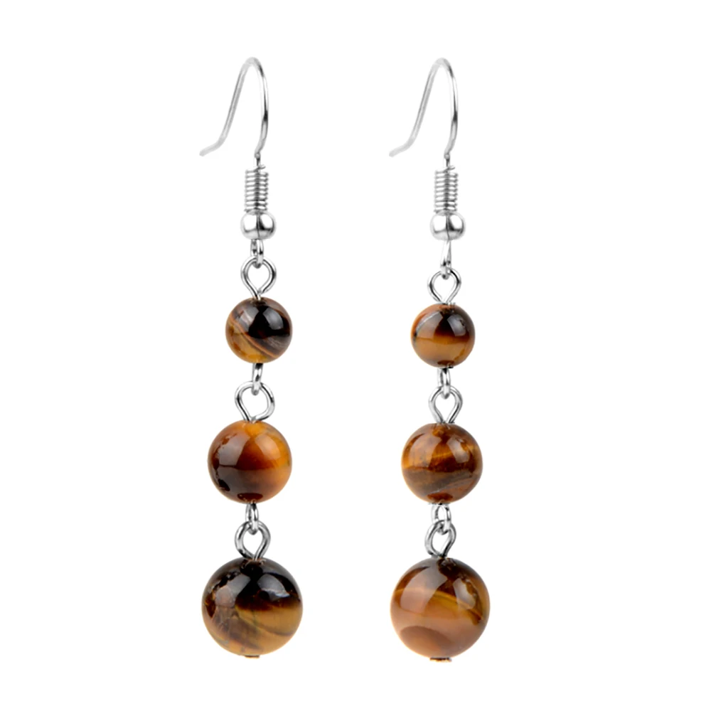 6mm 8mm 10mm Tiger eye Stone Quartz Beads Drop Earrings For Women Jewelry