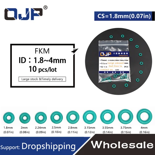 Imagen 2 del producto 10 unids/lote caucho de flúor verde FKM sello de junta tórica 1,8mm de espesor ID1.8/2/2,24/2,5/2,8/3,15/3,55/3,75/4mm arandela de junta tórica