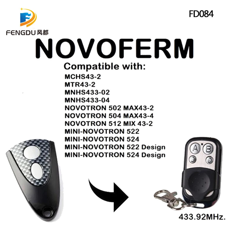 2PCS Novoferm Micro Novotron 512 Design garage remote 433.92MHz rolling code Novoferm garage door command handheld transmitter