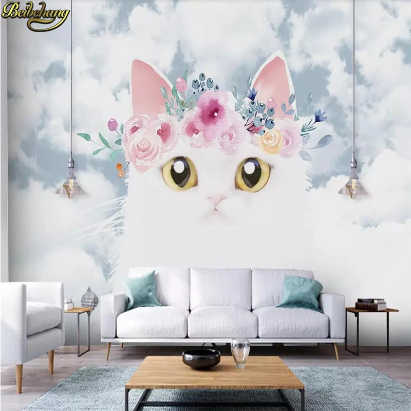 beibehang Custom 3d wallpaper mural modern Nordic cartoon cute kitten children room sky bedroom background wall papel de parede