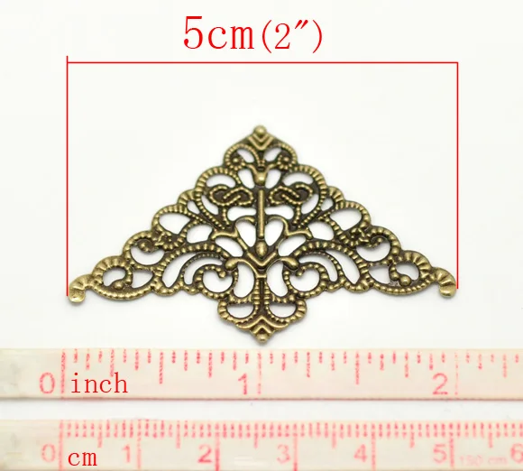 8Seasons Vintage Antique Bronze Filigree Stamping Triangle Wraps Connectors Hollow DIY Making Jewelry Finding 5cm x 3.2cm,100PCs