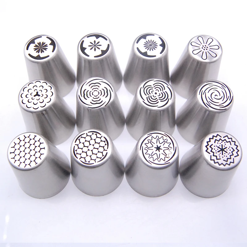 

12PCS New Nozzles Stainless Steel Russian Tips Tulip Icing Piping Nozzle Fondant Cake Decorating Tools