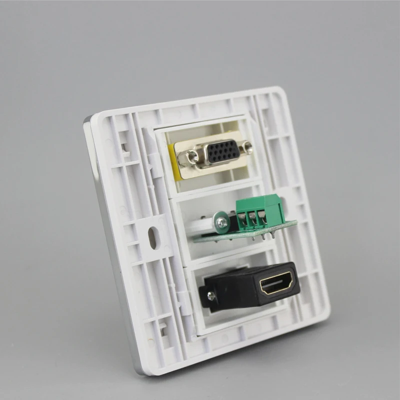 High Quality 15Pins VGA PC 3.5mm Audio Jack Sound HDMI Wall Panel With Silver Outer Frame