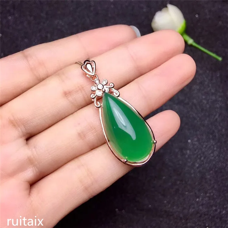 KJJEAXCMY boutique jewels S925 Pure silver natural green jade medulla pendant + necklace inlay jewelry drop curve wildflowers