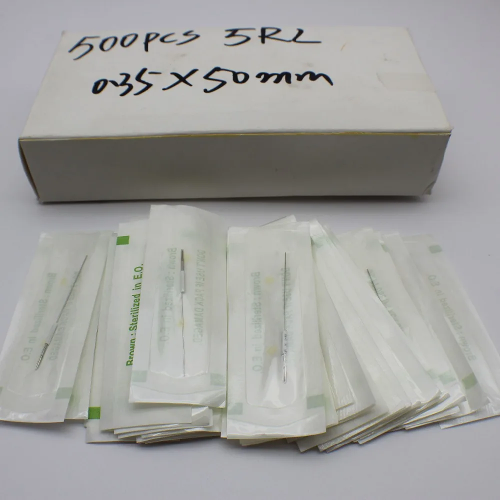 500pcs 5RS 0.35mm*50mm Disposable Eyebrow Tattoo Needle Steel Permanent Makeup Machine Gun Pen